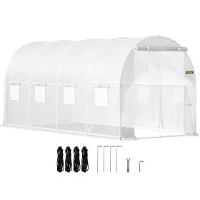 VEVOR Walk-in Tunnel Greenhouse, 15 x 7 x 7 ft Portable Plant Hot House w/ Galvanized Steel Hoops, 1 Top Beam, Diagonal Poles