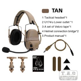 FMA & FCS-Tactical AMP HeadSet Tactical Headphone Head & Helmet-Mounted Pickup Noise Reduction Military Aviation Communication (Color: Headset Dark Earth)